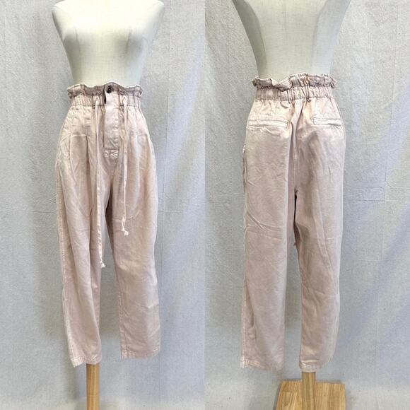 Free People Margate in Misty Rose pleated paperbag trouser Small - Picture 2 of 13